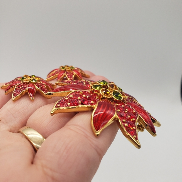 Christopher Radko Poinsettia Earrings/Brooch set - Picture 11 of 16